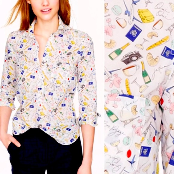 EUC J. Crew Multicolor Printed Blouse - Picture 1 of 7